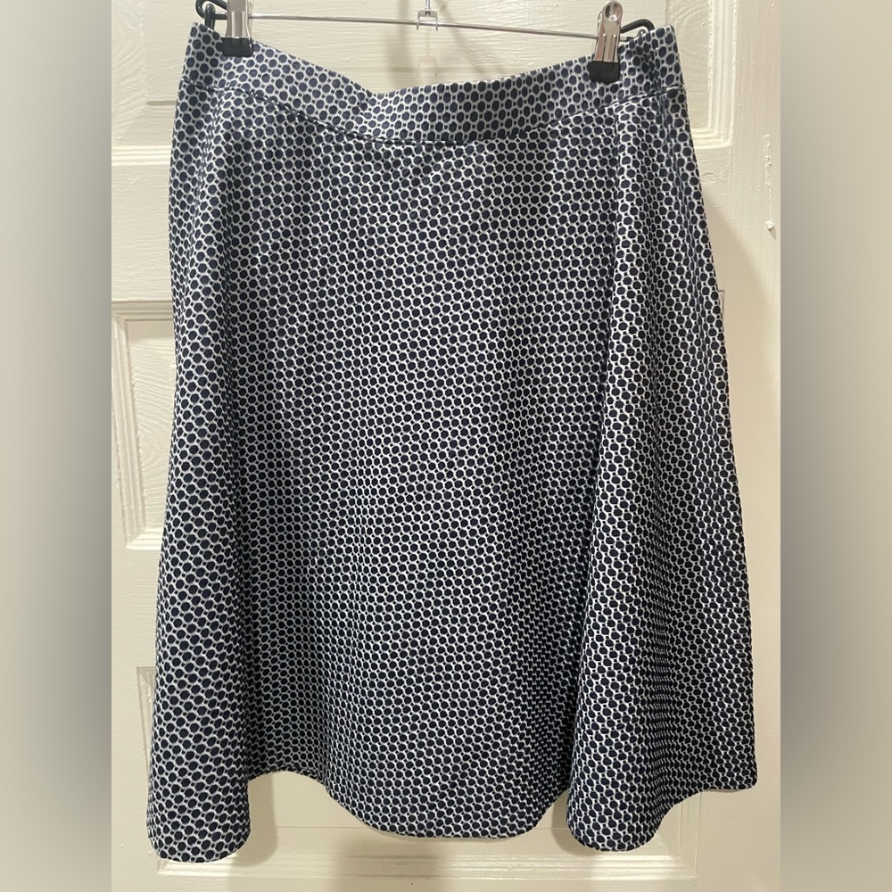 Talbots Navy and White Geometric A-Line Skirt, Size 10